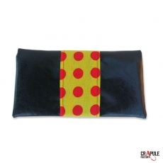 Porte- chéquier chic retro /pin up / rockabilly/motifs cuir synhtétique argenté bande bleu pois rouge